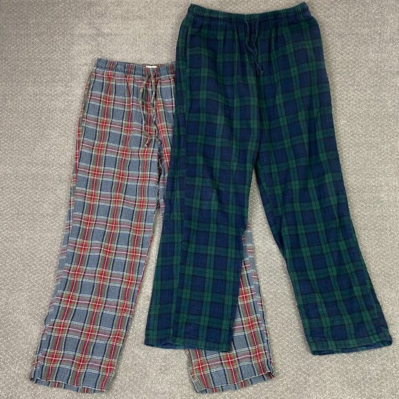 LL Bean Scotch Plaid Sleep Pants Pajama Bottoms Lot of 2 Men's Medium Loungewear - Picture 1 of 13